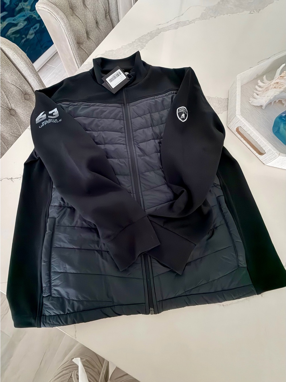 Lamborghini Black Hybrid Puffer Jacket with Logo Patches